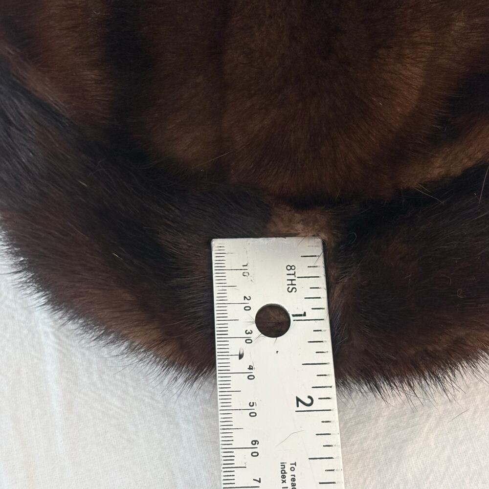 Vintage Genuine Mink Fur Hat Dark Brown Mahogany Cloche Pill Box Unbranded OS - Picture 12 of 13